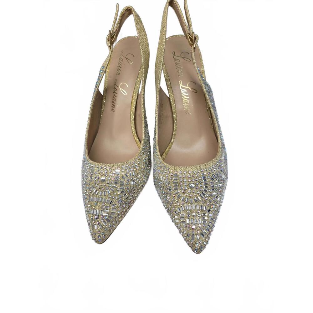 Lauren Lorraine Nude (Gold)  Embellished Slingback Heels